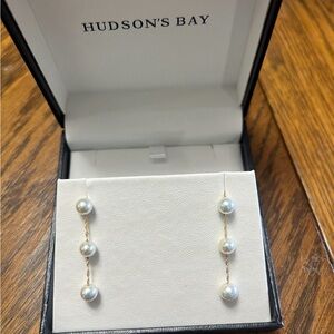14k yellow gold cultured pearl earrings from Hudson’s Bay. Originally $470